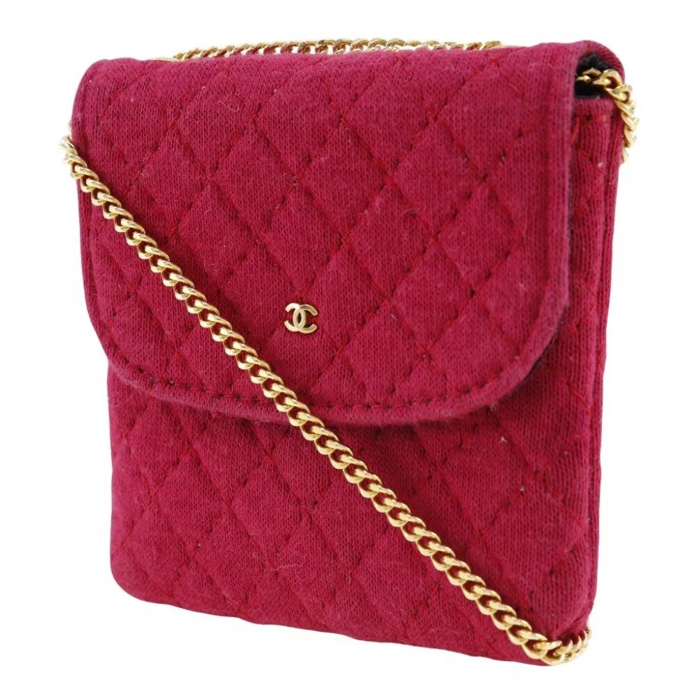 CHANEL Chain pouch Shoulder Bag micro pink cotton Women